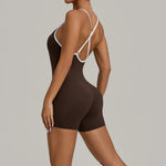 Spring/summer Women's Contrasting Yoga Jumpsuit Hollow Out Cross Back Camisole One Piece Sports Suit Hip Lifting Fitness Romper