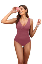 S - XXL Twist Front V Neck One Piece Swimsuit Women Swimwear Female Slim Monokini Backless Bathing Suit Swim Beachwear Bodysuit