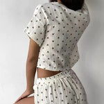 New Women's Home Clothes Pajamas Love Printed Soft and Comfortable Cotton Shorts Casual Loose Open Umbilical T-shirt Hot Selling