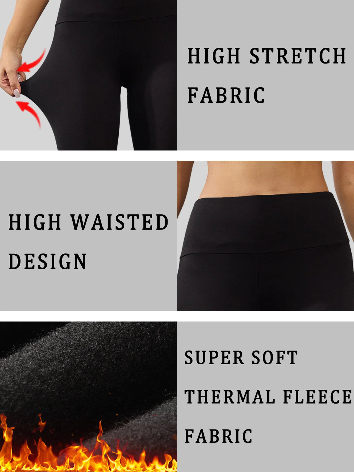 Womens Thermal Fleece Lined High Waisted Leggings. Workout Winter Warm Thick Tights Soft Yoga Pants