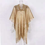 Sexy Fringe Tassel Mesh Sheer Shiny Knitted Tunic Beach Cover Up Cover-ups Beach Dress Beach Wear Beachwear Female Women V3321