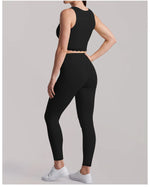 Fake Two Piece Tank Top Yoga Sets Women Lace V Neck Sports Vest Fitness Suit Hip Lifting High Waist Leggings Workout Clothes