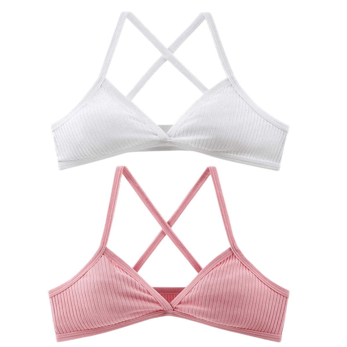 2Pcs/Set Women Ribbed Knit Triangle Bralette Wireless Bra Sexy Lingerie Soft Comfort Underwear Ladies Bra No Pads S-L