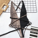 Deep V Neck Splicing Wrap Around Leopard Female Swimwear One Piece Swimsuit Women Backless Monokini Bather High Cut Bathing Suit