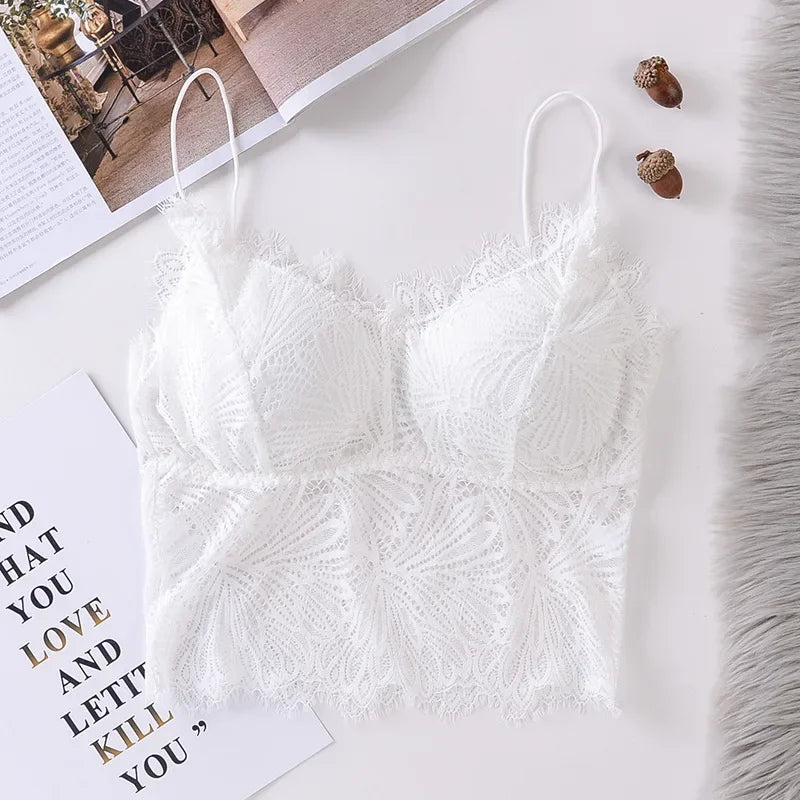 Women Floral Lace Bra Female Underwear Sexy Lingerie Lace Top Removable Pads Non-wire Solid Color Bralette Push-Up Brasieres