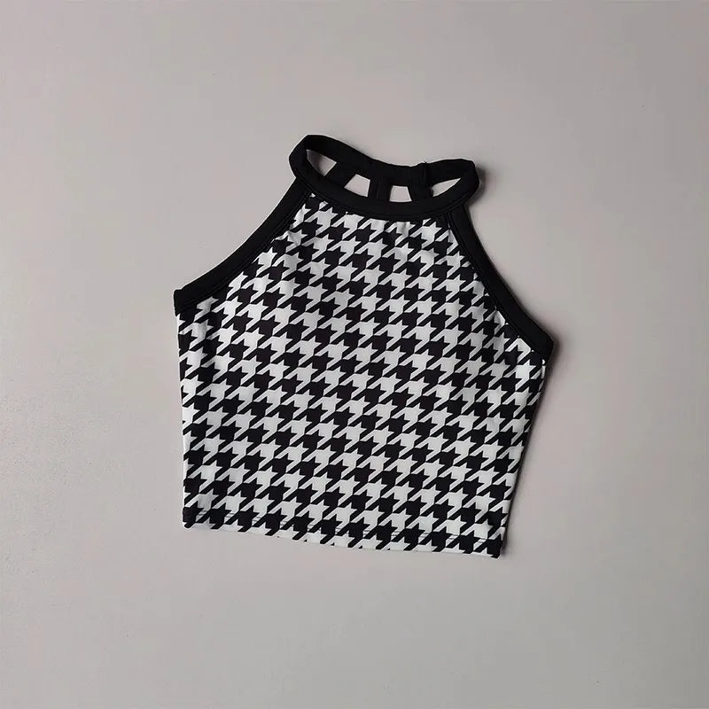 New High-end Yoga Lingerie Women's One-piece Fixed Cup Shock-proof Underwear Gathering Sexy Printed Wide Shoulder Strap Vest
