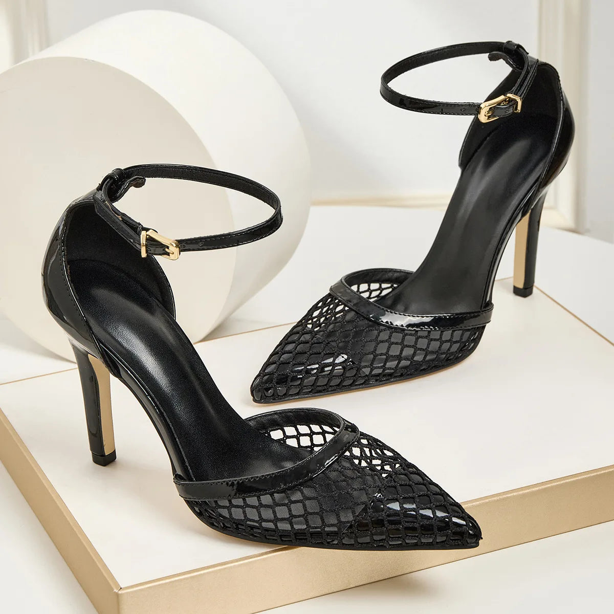 2026 Summer New Style - Three-color Mesh Open Toe Business Shoes with Round Tops, Small Inner Cuts, Thin High Heels