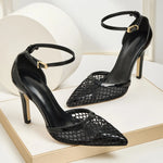 2026 Summer New Style - Three-color Mesh Open Toe Business Shoes with Round Tops, Small Inner Cuts, Thin High Heels