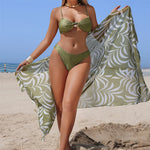 Printed Wrinkled With Sarong Bikini Female Swimsuit Women Swimwear Three-pieces Bikini set Padded Bather Bathing Suit Swim K7259