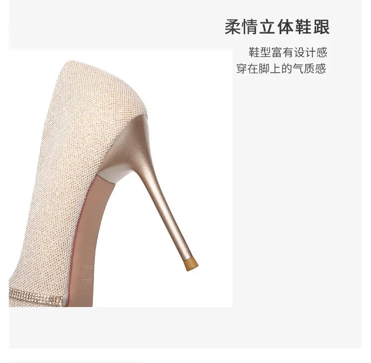 High Heels Women withSpring and Autumn Pointy Women's Shoes Dress Wedding Shoes Temperament Banquet Single Shoes