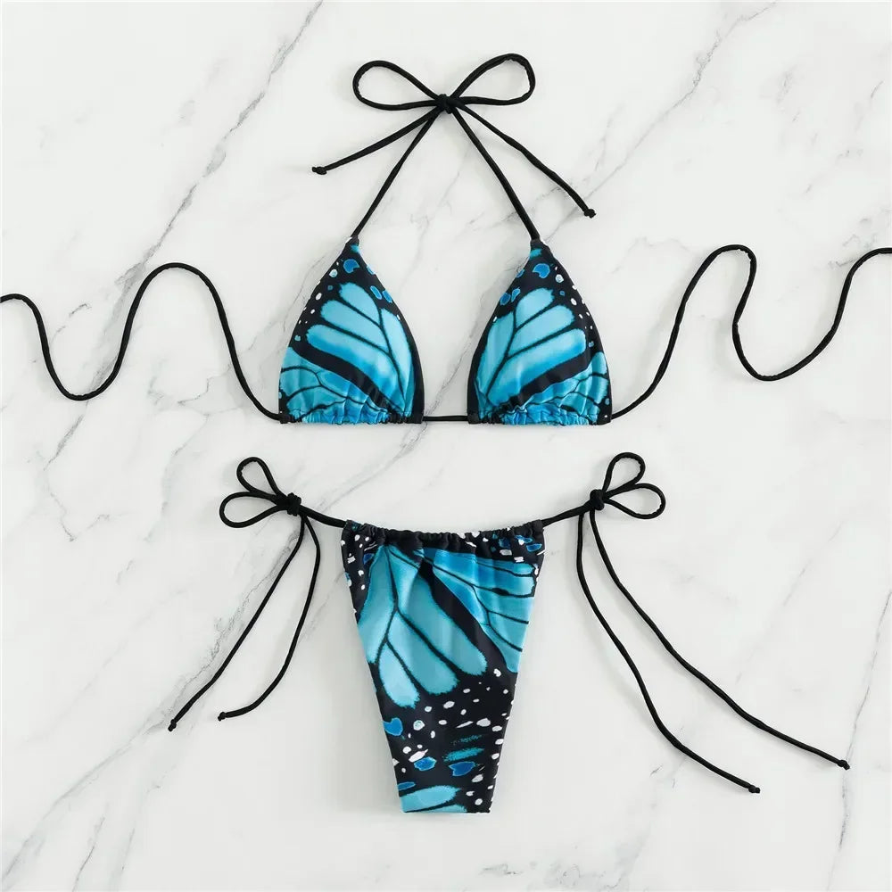 Sexy Butterfly Print Swimwear String Bikinis Set Micro Extremo Mini Thong Swimsuit Women Bathing Suit Triangle Bikini 2026 Mujer