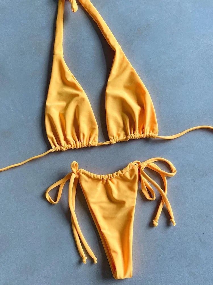 11 Colors Halter Mini Micro Thong Bikini Female Swimsuit Women Swimwear Two-pieces Bikini Set Bather Bathing Suit Swim Beachwear