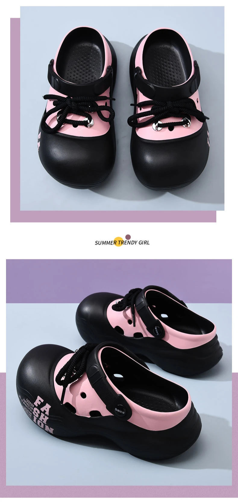 2026 New DIY Lace-up Fashion Clogs For Women Platform Slippers Thick Sole Summer Shoes Female Street Sandals Home Beach Slides