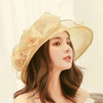 Women Organza Hat 3D Flower Wide Brim Top Hat French Sun Caps for Church Tea Party Wedding