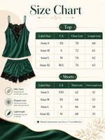 Women's Satin Camisole Shorts Set, Lace Trim Cami Top and Shorts, Silky Spring Summer Sleepwear Loungewear Pajama