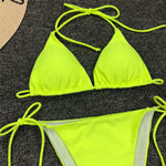New Sexy Neon Pink Brazilian Bikini Women Swimwear Halter Swimsuit Female Two-Pieces Bikini Set Bather Bathing Suit Swim V1312