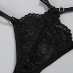 Porn 3pcs Lace Underwear Set Women Sexy Lingerie Halter Bra and Panties Garter Intimate Erotic Babydolls Sex Costumes