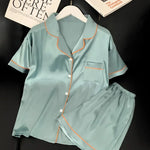 Sweet Simple Ice Silk Pajamas for WomenThin Short-sleeved Home Clothes Suit Nightwear Women's Pajamas Set Nightie Summer