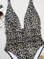New Black Leopard Print One Piece Swimsuit Women Deep V Neck Slim Backless Bathing Suit Tummy Control Swimwear Monokini 2025