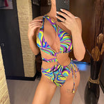 Asymmetric Printed Cut Out One Shoulder One Piece Swimsuit Women Swimwear Female Monokini Padded Bather Bathing Suit Swim V4276