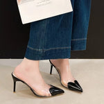 2026 summer new patent leather nude color thin heel pointed high-heeled sandals with a transparent and sexy