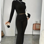Stand Collar Navel T-shirt and Trumpet pants