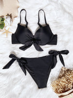 sexy front bow knot push up bikinis two pieces solid swimsuit tie bikini swimsuit Swimwear Biquini conjunto de bikini tankini