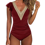 2024 Sexy Women's Lace Plunge One Piece Swimsuit Ruffle Swimwear Women Bathing Swimming Suit Female Beachwear Outdoor Bodysuit