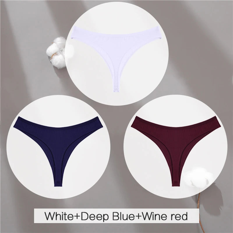 3Pcs/Set Women Cotton G-String Panties Female Low Rise Thongs Ladies Sexy Bikini 7 Solid Color Girl Soft M-XL Intimates Lingerie