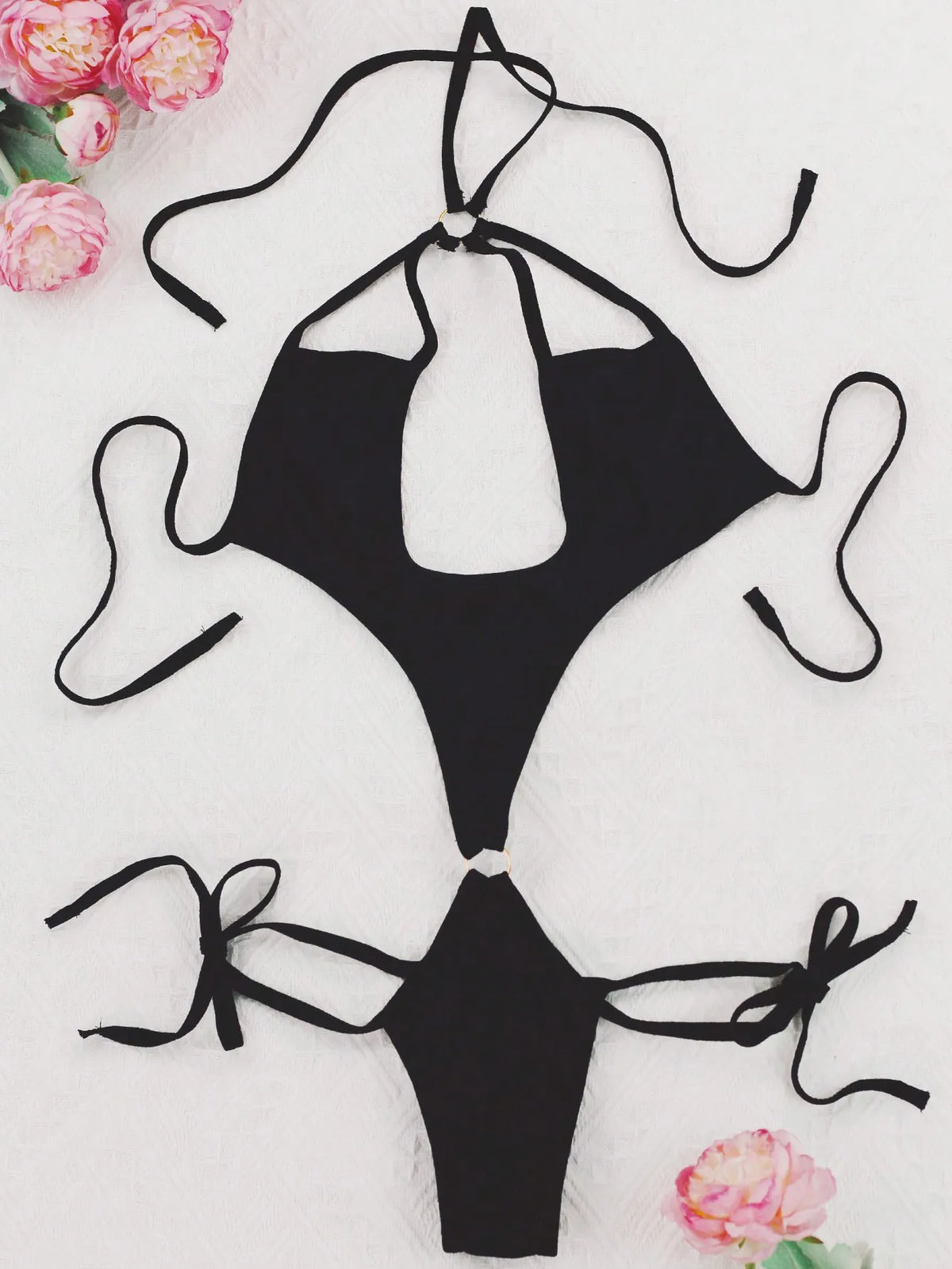 Women's Halter Neck Tie Elastic One - Piece Bodysuit