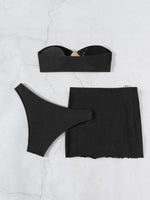 Sexy Bandeau Bikini Women Coffee Metal Water Droplet Ornament Push Up Mesh Skirt 3 Piece Swimsuit Beach Bathing Suit Swimwear