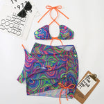 3 Pieces Bikini Set With SkirtTie Dye String Thong Bathing Suit Women Swimsuit FemaleSwimwear Beach Wear Swim Lady Summer