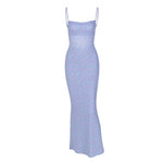 Women's Summer Sexy Bodycon Dress Spaghetti Strap Sleeveless Backless Slim Fit Floral Printed Long Dresses