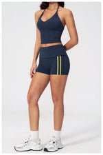 Color Blocked Yoga Suit 2 Pieces Women Slim Sports Tank Top High Waist Leggings Shorts Outfit Tight Outdoor Running Fitness Suit