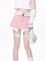 New Fashion Women's Irregular Fake Two-piece A-line Mini Denim Skirts 2026 Autumn Trendy High Waist Skirt Female Fashion XHV4