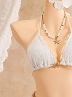 Sexy White Lace Bikini Set 2026 Women Beach Starfish Push Up Bra Swimsuit Holiday Bathing Suit Pleate Cover Up 3 Piece Swimwear
