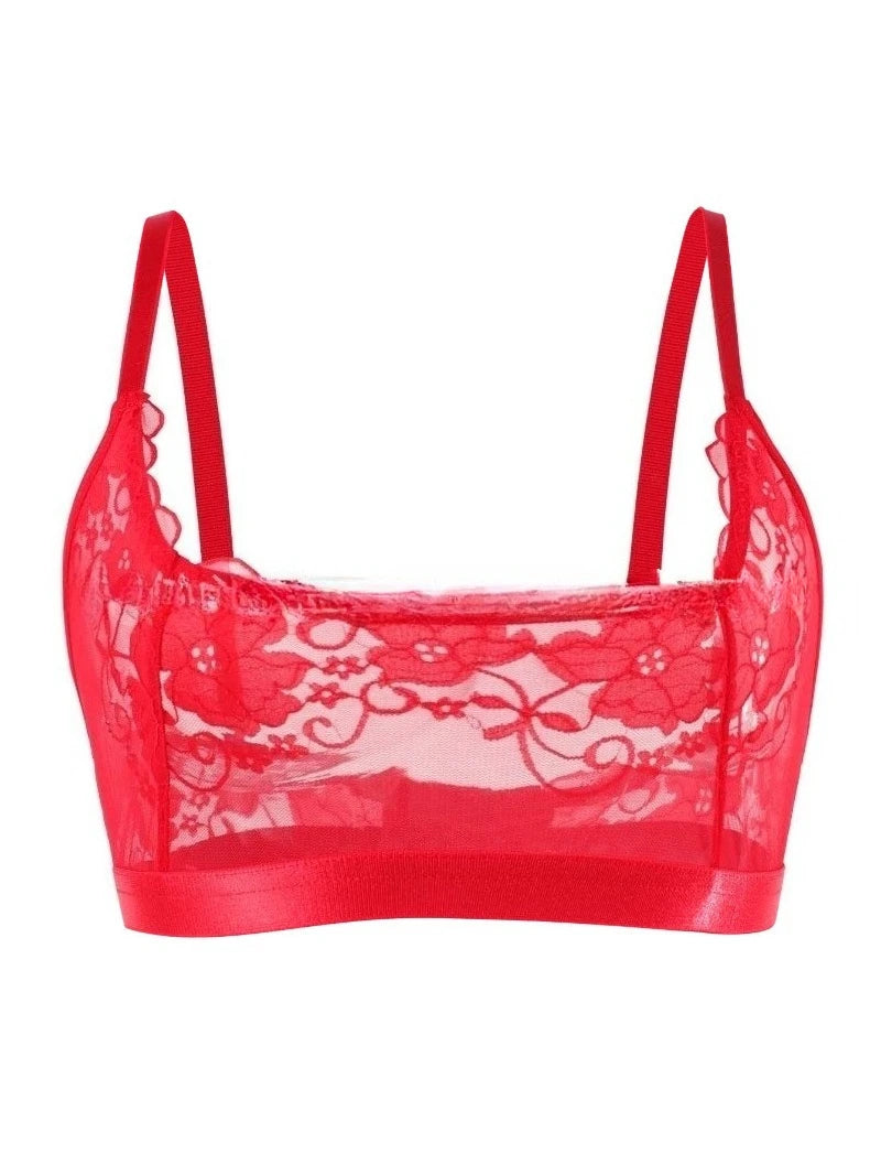 1pcs Sheer Floral Lace Wire-Free No Pad Bra Underwear Adjustable Strap Unlined Brassiere Sexy Lingerie Elegant Women's Bras