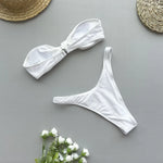 Sexy Front Tie Bow Bikini Set Women Black Bandeau Push Up Bra Micro Swimsuit 2024 Beach Bathing Suit Thong Swimwear Biquini