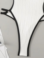 Hollow Out Wrinkled Halter One Piece Swimsuit Women Thong Swimwear Female Backless Monokini High Cut Leg Bathing Suit Beach Wear