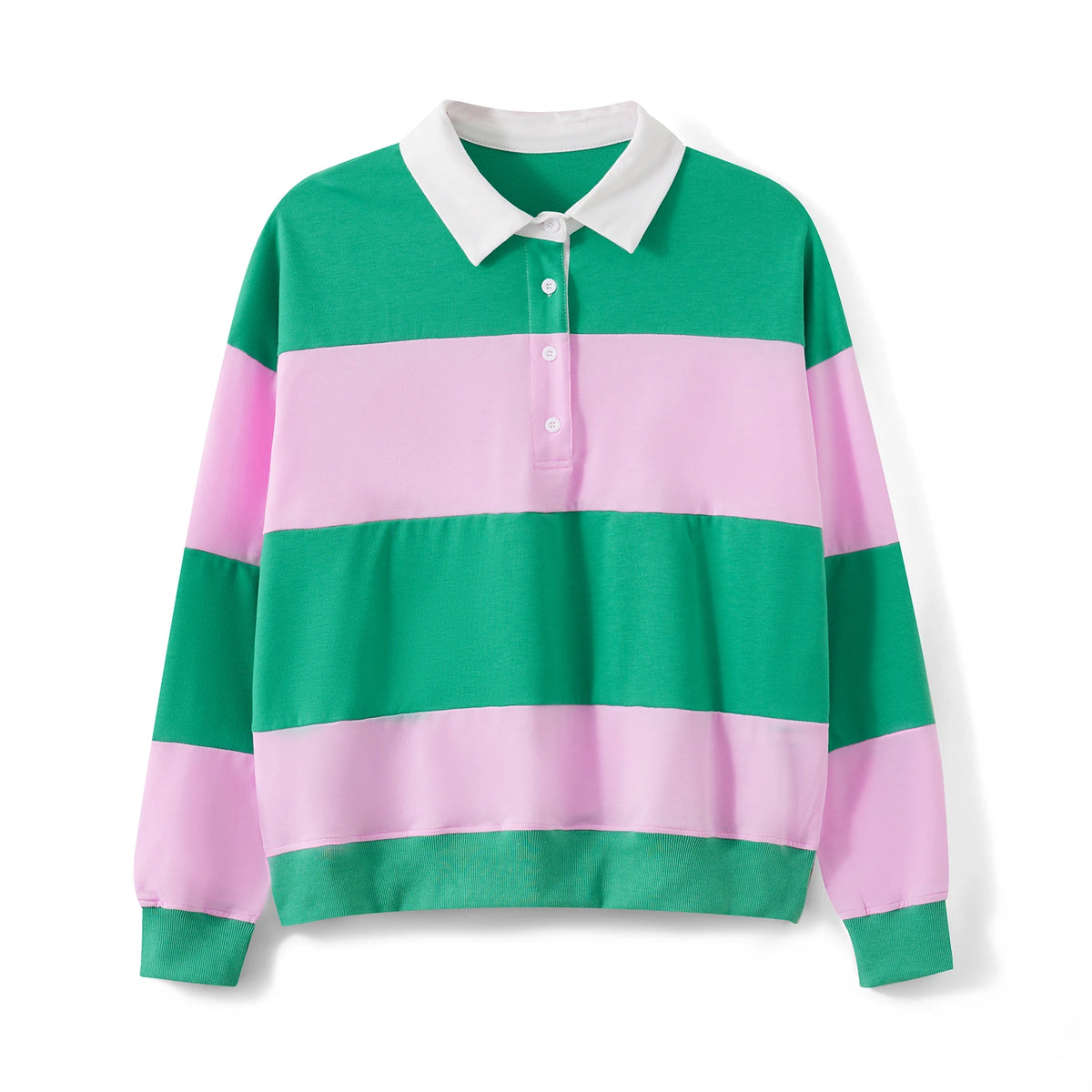 Women Long Sleeve Spring Fall Lapel Collar T-shirts Striped Contrast Color Loose Pullovers Streetwear Tops