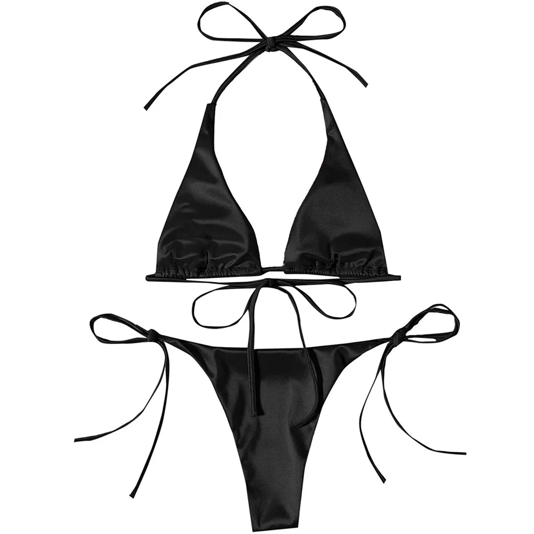 Sexy 13 Colors Halter Satin Brazilian Bikini Women Swimwear Female Swimsuit Two-pieces Bikini set Bather Bathing Suit Swim V4966