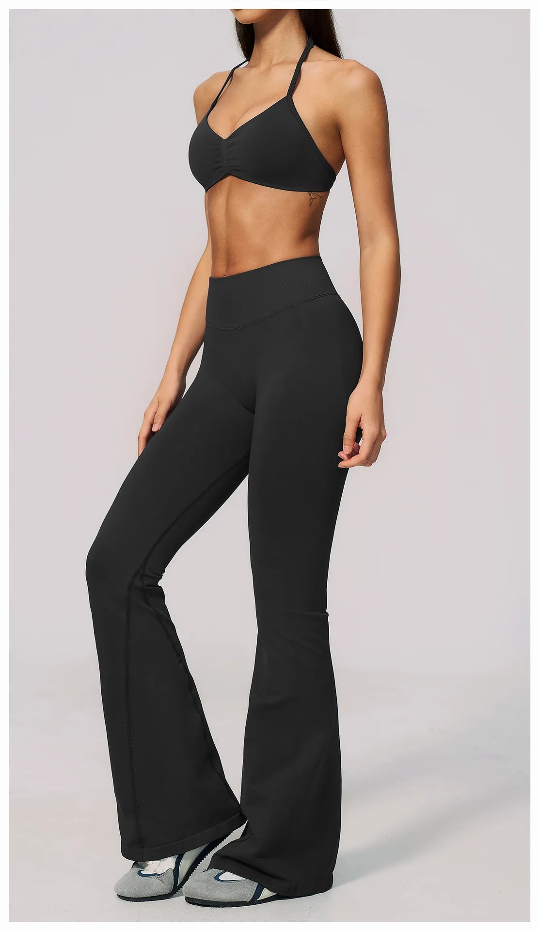 Summer Fitness Suit Women Seamless Hanging Neck Pleate Sports Bra Yoga Sets High Waist Wide Leg Leggings Running Athletic Wear