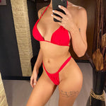 Sexy Wrinkled High Cut Thong Bikini Women Swimwear Female Swimsuit Two-Pieces Bikini Set Bather Bathing Suit Swim Lady V4010C