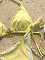 Cute Yellow String Halter Triangle Micro Bikini Thong Femmes Sexy Swimsuit Women Flower Swimwear 2026 Bikinis Sets Bathing Suit