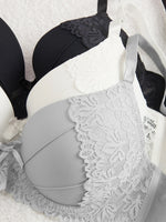 3PCS/Set Lace Trim Women Bras Solid Vertical Stripe Cup Sexy Lingerie Push Up Underwire Fashion & Daily Braet