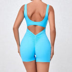 Women's Seamless Yoga Jumpsuit - Quick-Dry Nude Workout Suit with V-Neck & Sexy Back, Tight Fitness Wear for Running Gym Workout