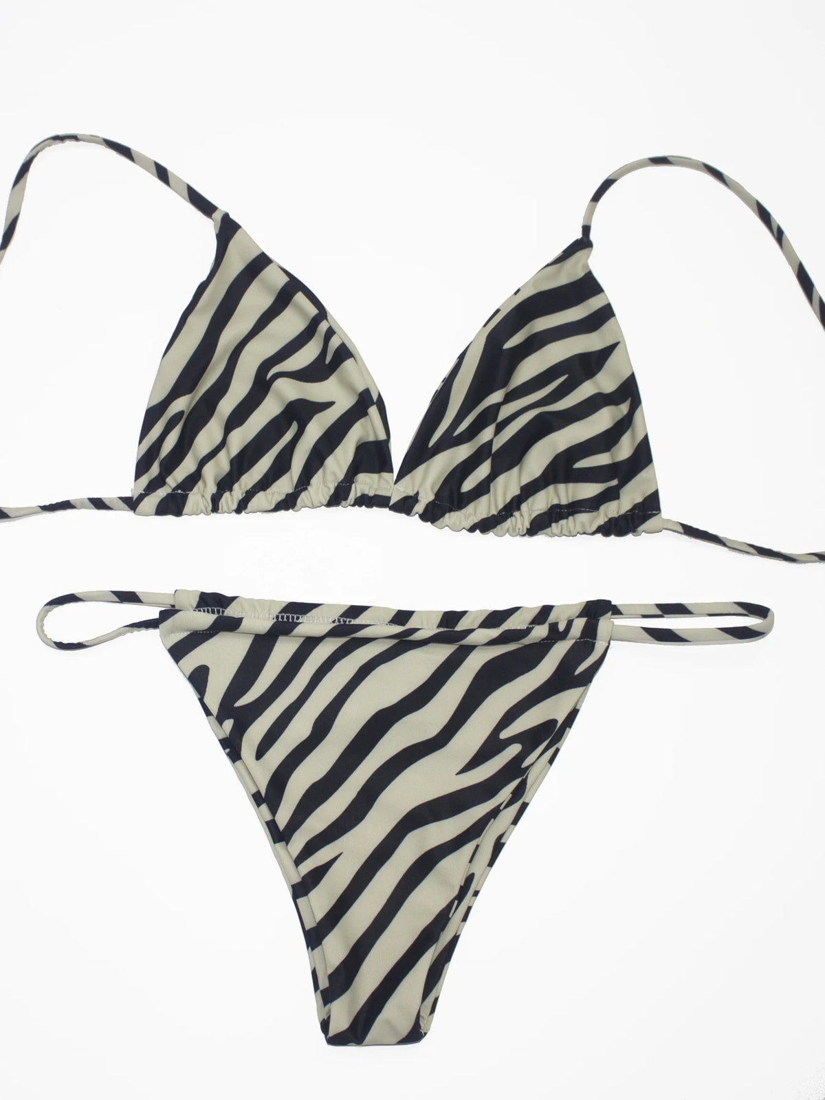 Women's Zebra Stripe Print Bikini Set Casual Sexy Backless Tie Swimwear Top Beach Vacation Two-Piece Swimsuit