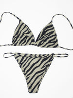 Women's Zebra Stripe Print Bikini Set Casual Sexy Backless Tie Swimwear Top Beach Vacation Two-Piece Swimsuit