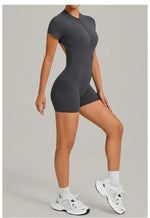 Women's Seamless Yoga Jumpsuits Sports Fitness Beauty Back Slim Fit Short-Sleeves One-Piece Workout Gym Training Bodysuits