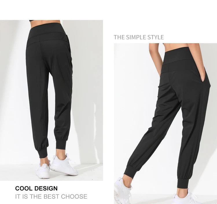 Hearuisavy Yoga Pants Loose Slim Quick-Dry Yoga Pants Pleated Hem Bound Running Fitness Capris Pockets Jogging Pants Woman